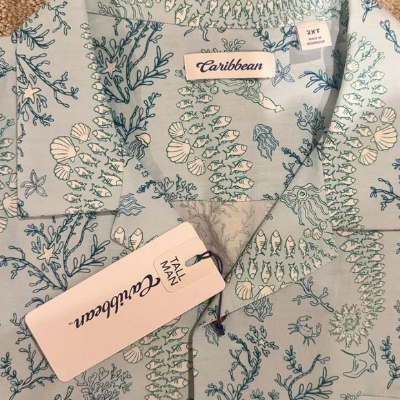 CARIBBEAN Big & Tall Seahorse Print Short Sleeve Woven Camp Shirt. Size 2XL. NEW - Picture 7 of 7